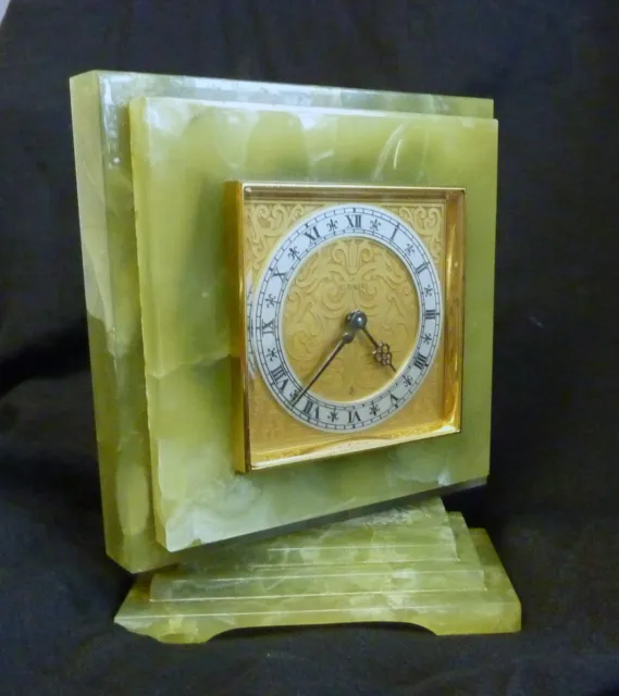 Vintage Green Onyx Elsinor Wind Up Mantle Clock Rotatable
