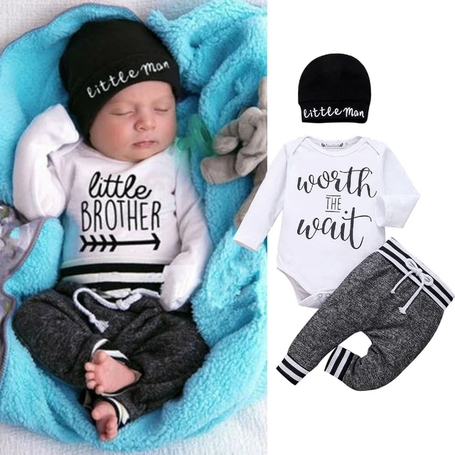 Abiti abbinati lettere neonati bambini neonati tuta pantaloni cappello vestiti