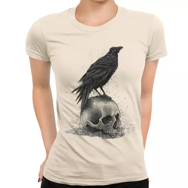 Raven Skull Crow Womens T-Shirt | Screen Printed - Ladies Top