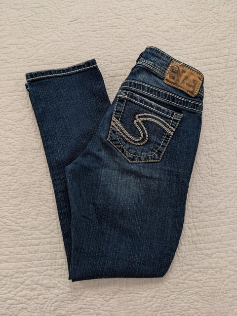 Silver Jeans 24 X 27 Natsuki Capri Stretch Girls Size 14 Large Blue Denim Pants