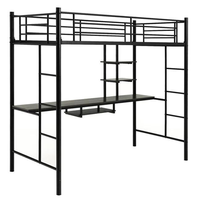 3.5FT SINGLE METAL Loft Bed Frame High Sleeper Bunk Bed W/ Desk Storage ...