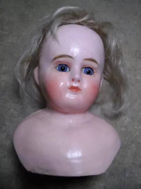 ANTIQUE! WAX Over PAPIER MACH PAPER MACHE German FRENCH Shoulder HEAD DOLL