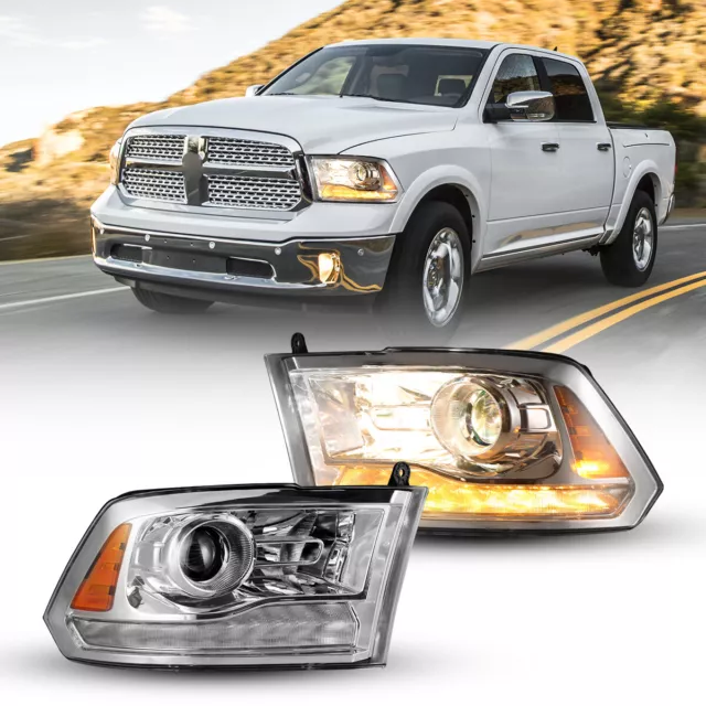 For 2009-2018 Dodge RAM 1500/2500/3500 Headlights Projector Signal Chrome Lamps