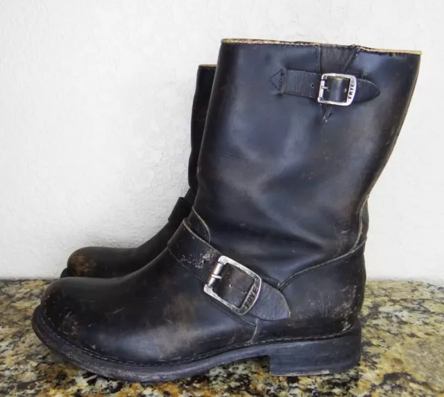 Frye Womens Veronica Short Black Distressed Brush Off Leather Moto Boot Size 7.5