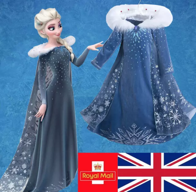 Christmas Costume Frozen Elsa Queen Kids Girls Cosplay Party Fancy Dress Outfit