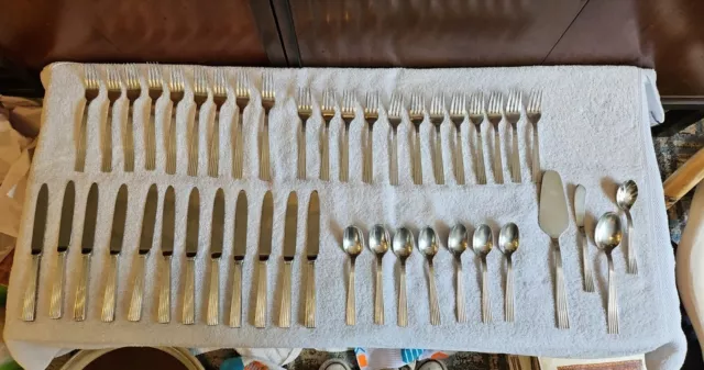 Vtg Mid Century Modernist MCM Stainless Japan Ribbed Flatware 44 pc Srvc for 8