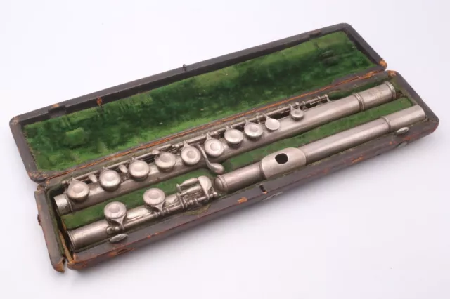 Solid Silver Flute w/Repair H. Bettoney Boston 1432 Early 20th C Original Case