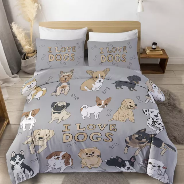 Cartoon Cute Pet Dogs Animals Duvet Cover Quilt Cover Pillowcase Bedding Set New