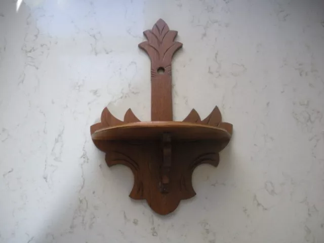 small antique vintage wooden handmade shelf wall carved 12 1/2" LOVELY