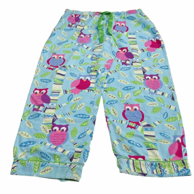 NICK & NORA Pajama Bottoms Pants Womens XXL Blue Flannel Owl Drawstring ...