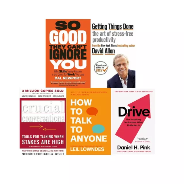 Crucial Conversations,Talk to Anyone, Drive,Getting Things Done 5 Books Set NEW