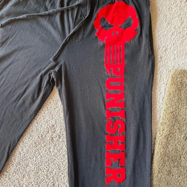 Marvel The Punisher Pajama Pants Mens Size S Black Red Drawstring Sleepwear