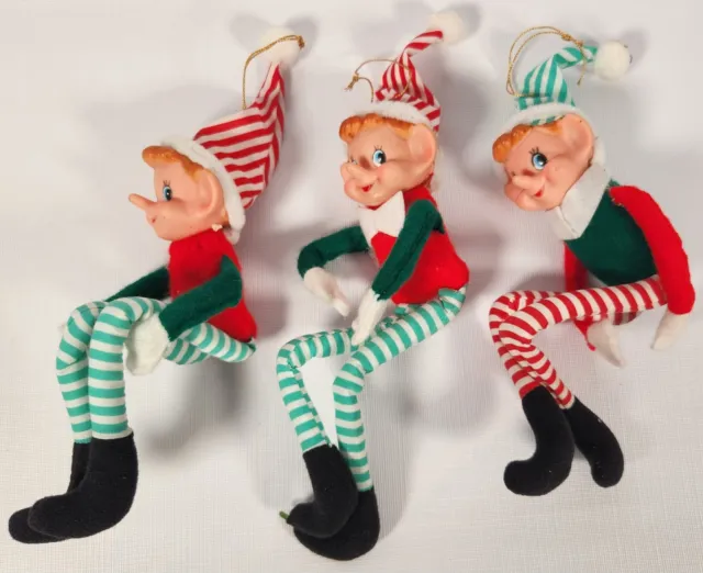 Knee Hugger Elf Pixie Christmas Vintage Striped 10"H Shelf Sitters Lot  A46