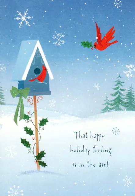 Merry Christmas Red Cardinal Cardinals Birdhouse Bird House Greeting Card