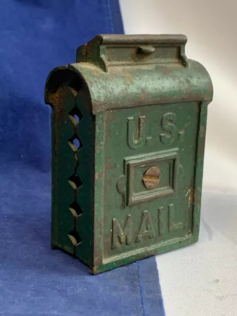 Vtg Cast Iron US Mail Post Office Still Bank Coin Money Piggy Bank Green