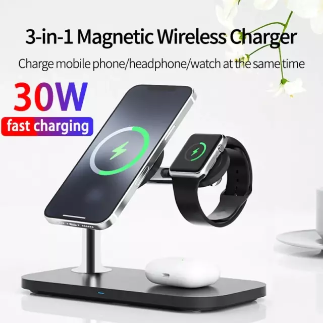 3 in 1 Magnetic Wireless Charger 30W Fast Charging for  Samsung Apple Watch Airp