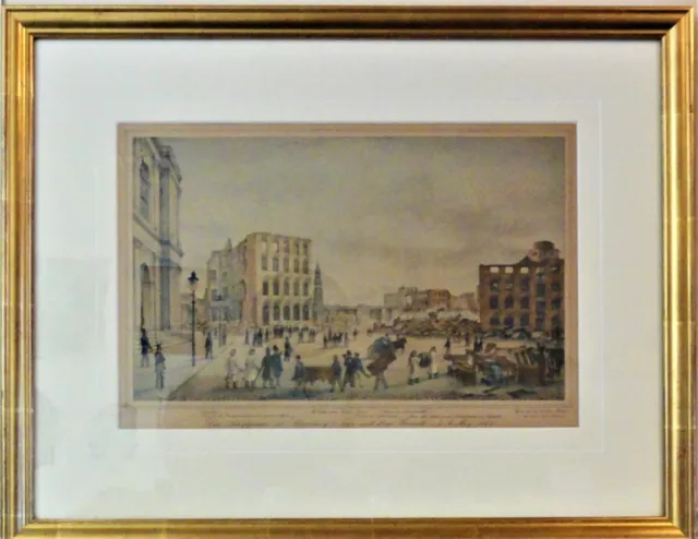 Peter Suhr (1788-1857) kolor-Litho MAI 1842: HAMBURG ADOLFSPLATZ, NACH DEM BRAND