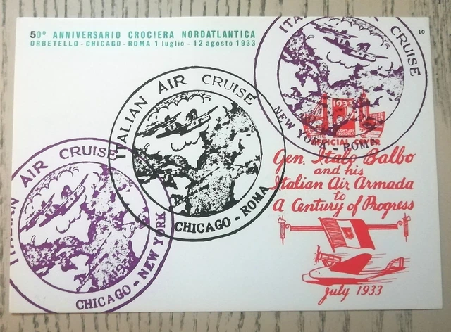 Cartolina Con Annulli 50° Anniversario Della II Trasvolata Atlantica Balbo