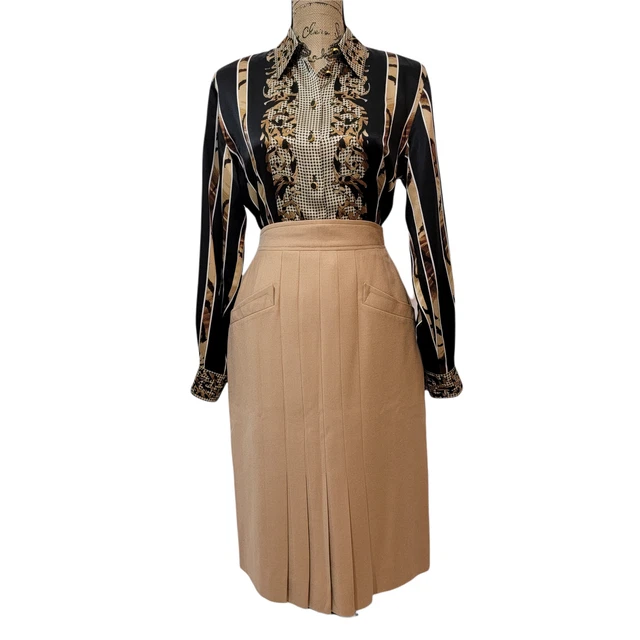 ESCADA MARGARETHA LEY Vintage 80s Silk Blouse and Wool Skirt Set Beige ...