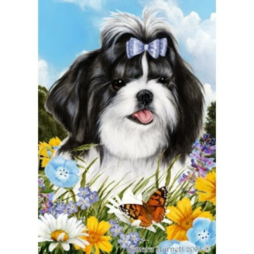 Summer Garden Flag - Black and White Shih Tzu 180111