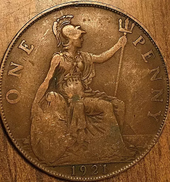 1921 Uk Gb Great Britain One Penny