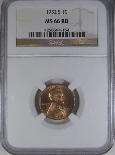 1952 S 1C NGC MS 66 RD Lincoln Wheat Cent [154]