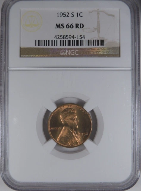 1952 S 1C NGC MS 66 RD Lincoln Wheat Cent [154]