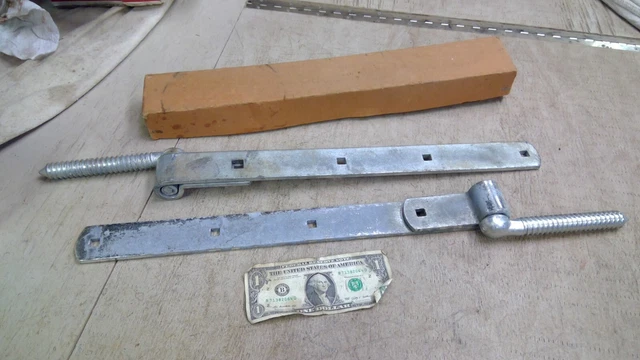 Pair Large Barn Door Screw Hook Strap Hinges Zinc 18 1/2"
