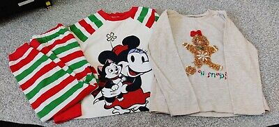 Girls 4 Years Christmas Bundle T-shirt Top & Pyjamas PJs- Tu & Disney Store