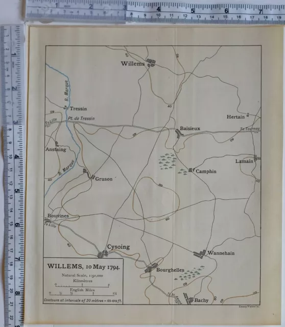 MAP/BATTLE PLAN WILLEMS 10th MAY 1794 ANSTAING GRUSON CYSOING