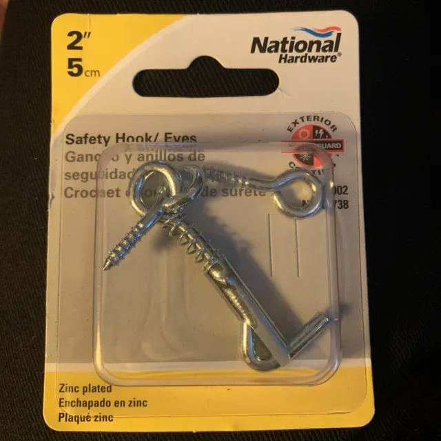 Stanley National Hardware N170-738 Safety Hook & Eyes 2" Zinc Plated Steel
