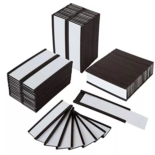 60 Pack Magnetic Label Holders 1 x 3 Inch, Magnets Labels Racks with Protecti...
