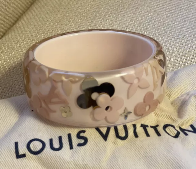 Louis Vuitton Gold Open Bracelet with Pink Monogram Center M M67790