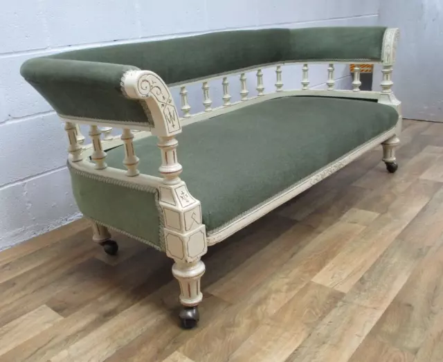Lovely Antique Victorian Spindle Gilt Framed Upholstered Window Tub Chair Sofa