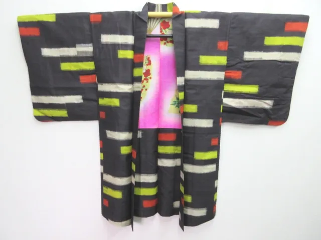 8212B3 Silk Vintage Japanese Kimono Haori Jacket Meisen 2