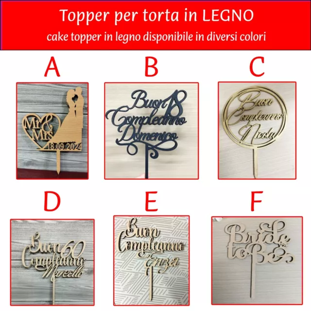 Cake Topper  In Legno Disponibile In Divers Colori - Scegli Il Tuo Modello 