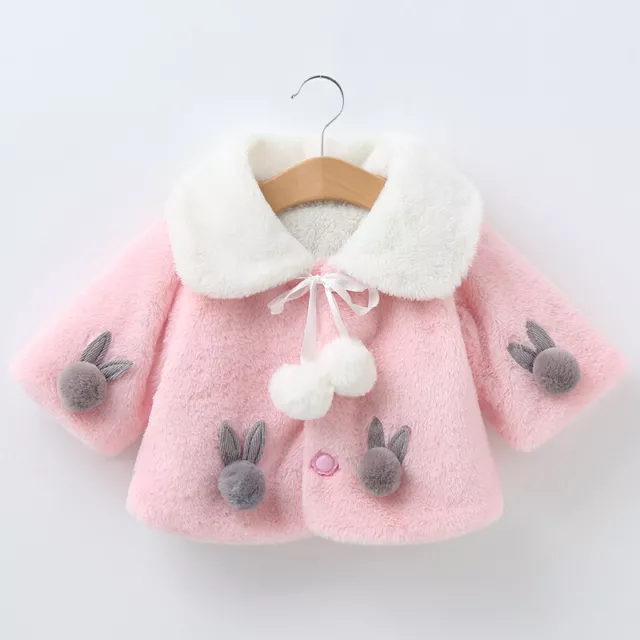 Baby Lapel Collar Cute Rabbit Ears Jacket Outwear Girls Winter Warm Thick Coats 2