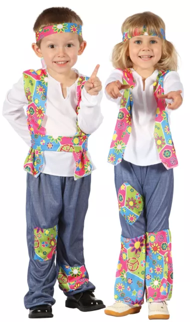Toddler Boys Girls 60s 70s Hippy Hippie Retro Fancy Dress Costume X-Small 3-4