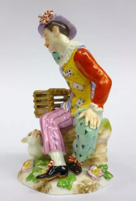 Passau Porzellanfigur 19 Jh. Arlekino Katze Taube 3