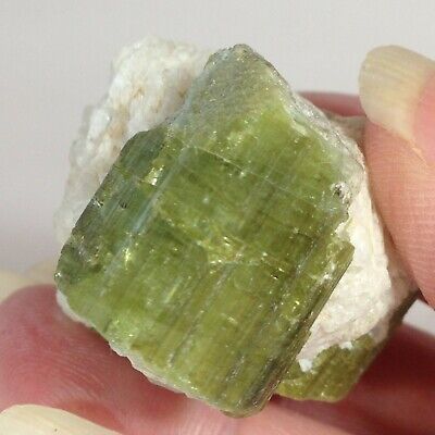 Verdelite Green Tourmaline Crystal in Calcite Matrix 34.3g ex J Shaw 3x3x2.6cm