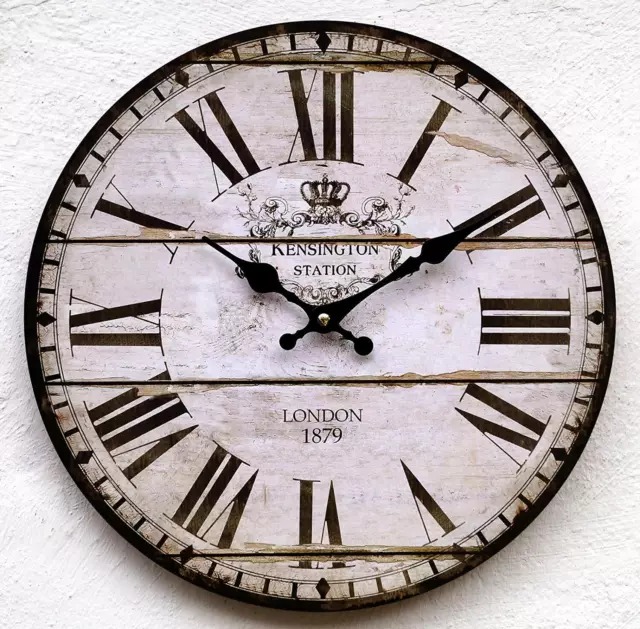 Wanduhr Küchenuhr antik Design modern Shabby Vintage Uhr ohne Ticken lautlos K