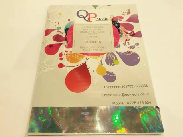 20x A4 PREMIUM GRADE 150GSM WHITE HIGH GLOSS SELF ADHESIVE STICKER PAPER INKJET