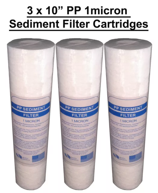 3 x 10" PP Sediment 1 Micron Particle Water Filter Cartridges 1mic (3 pack)