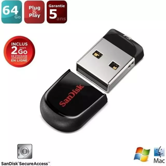 Mini Clé USB 64Go 2.0 Sandisk Cruzer Fit CZ33