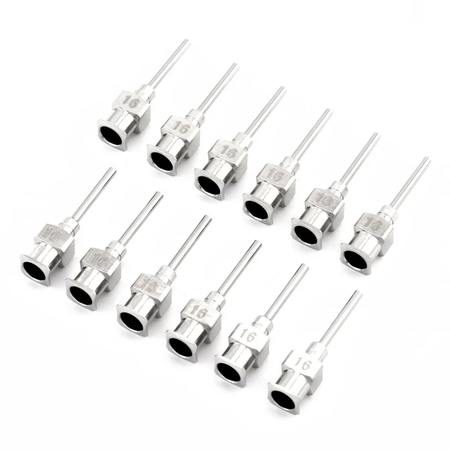 12pcs Stainless Steel Syringe Glue Dispenser 1.64mm OD 16G Precision Applicator