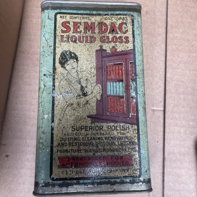 Vintage Standard Oil SEMDAC LIQUID GLOSS Polish Can Tin Indiana One Quart