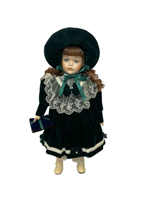 green emerald velvet dress Handmade Porcelain Doll w/ Red Velvet Dress RSV – Bliss Marketplace main image 1