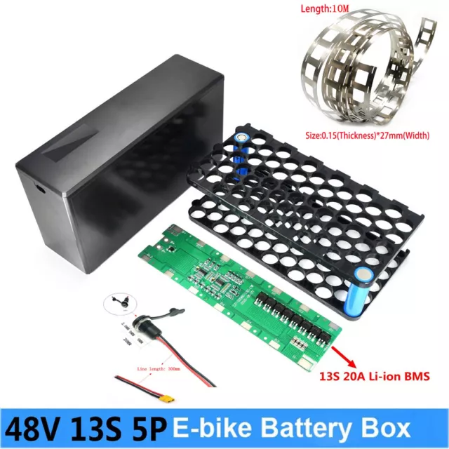 DIY 48V 13S5P Lithium Battery Box Holder & 20A BMS & Nickel Strip&Charging Cable