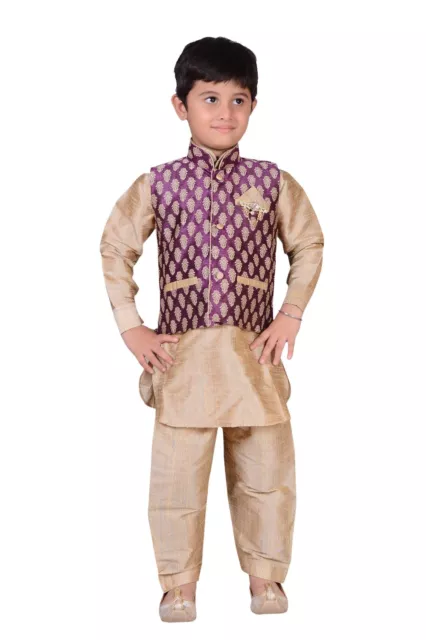 Giacca Gilet Ragazzi Indiano Pakistani Bambini Sherwani Kurta Salwar Per EID 873 UK