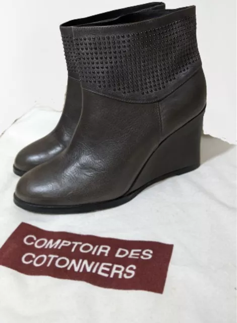 💕 Comptoir des Cotonniers  37 💕 chaussures cuir grises low boots bottines
